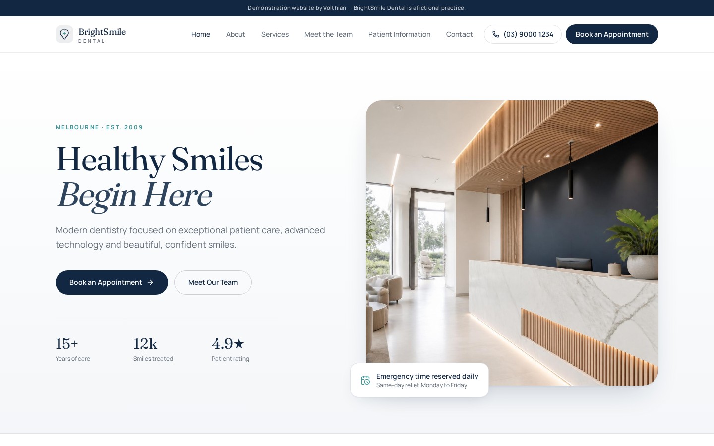 BrightSmile Dental website concept homepage