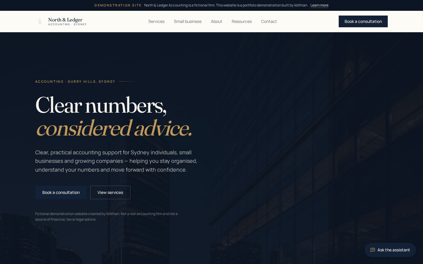 North & Ledger Accounting website concept homepage