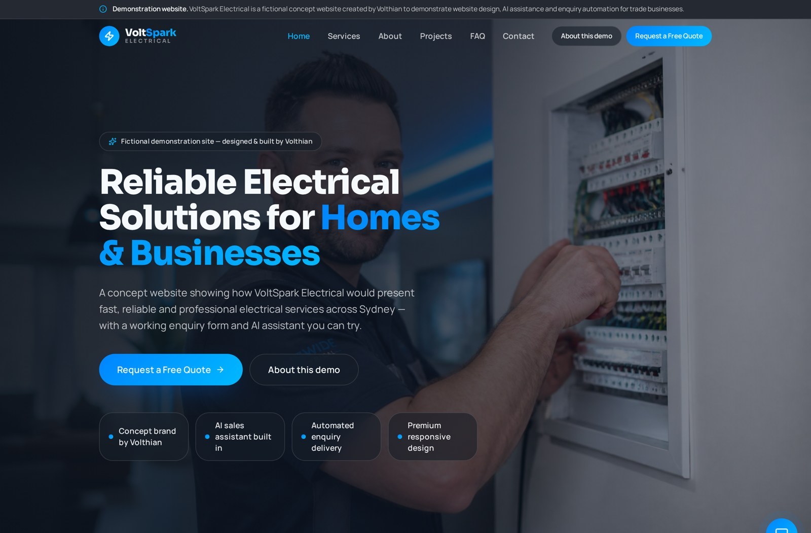 VoltSpark Electrical website concept homepage